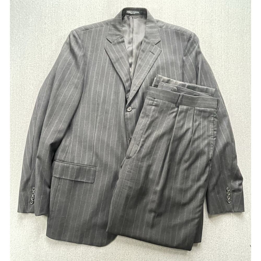 Mens 46L Polo Ralph Lauren ITALY Charcoal Grey Pinstripe Modern Fit Wool Suit